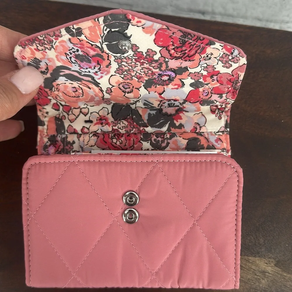 VERA BRADLEY Ultralight RFID Mini Tri-Fold Wallet Snap Closure Strawberry Ice